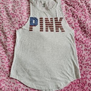 PINK Victoria's Secret White and Red Tank Top Athletic Style